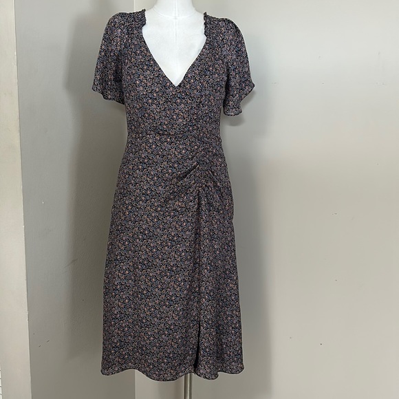 PARKER NY Suzie 100% SILK Viceroy Floral Flutter Sleeve A-Line Dress Sz 2 Small - Picture 6 of 14